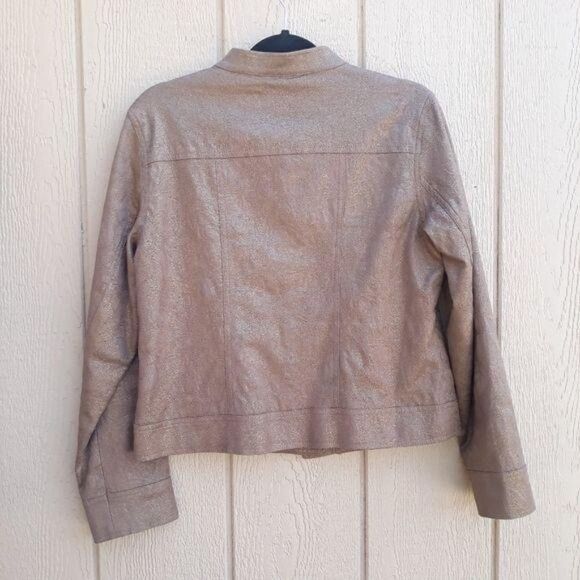 Chico's Metallic Gold Camel Textured Blazer Jacket Mandarin Collar Sz 1 = M/8 - Picture 7 of 14